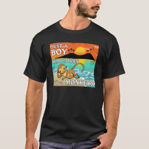 Just A Boy Who Loves Monkeys Mens Animal  Retro 1 T-Shirt