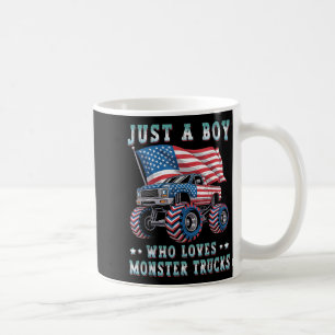 Just A Boy Who Loves Monster Trucks American Flag  Coffee Mug