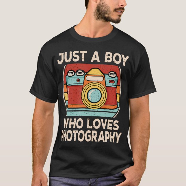 Just A Boy Who Loves Photography Retro Camera Love T-Shirt (Front)