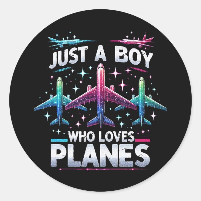 Just A Boy Who Loves Planes Classic Round Sticker (Front)