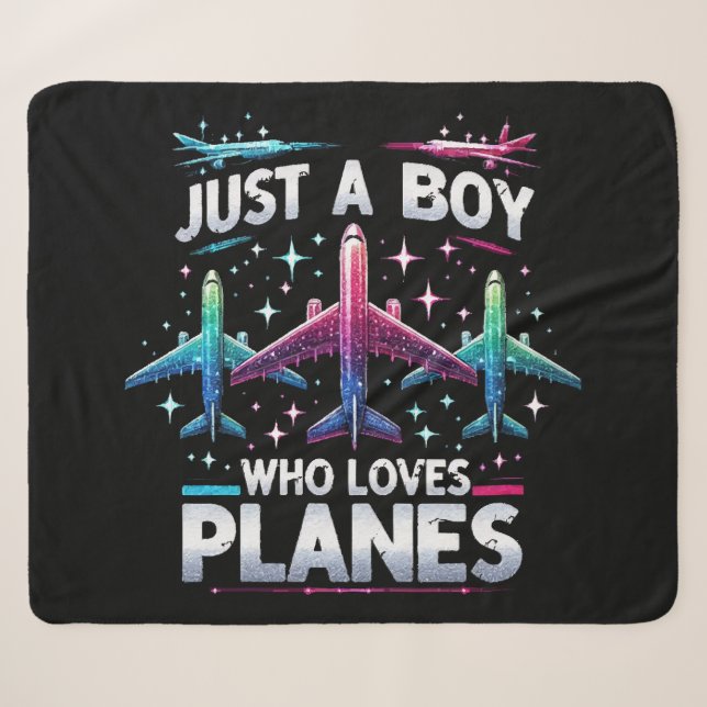 Just A Boy Who Loves Planes Sherpa Blanket (Front (Horizontal))