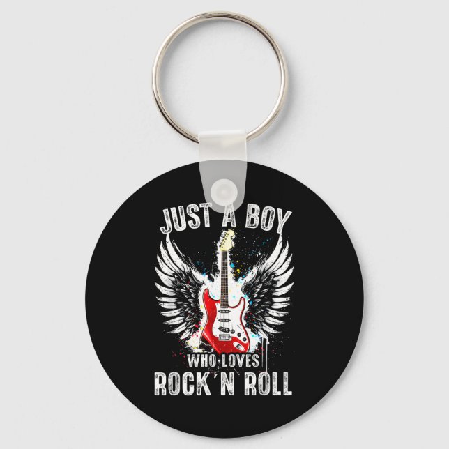 Just A Boy Who Loves Rock And Roll Rock Band Guita Key Ring (Front)