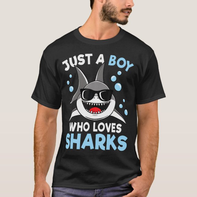 Just A Boy Who Loves Sharks Sea Animal Shark Lover T-Shirt (Front)