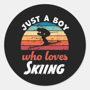 Just A Boy Who Loves Skiing Kids Skiing Boys Classic Round Sticker
