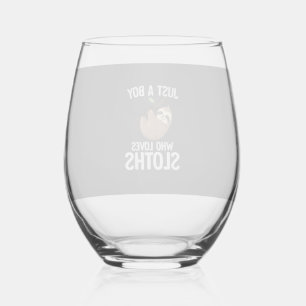 Just A Boy Who Loves Sloths Boys Toddler Sloth Lov Stemless Wine Glass
