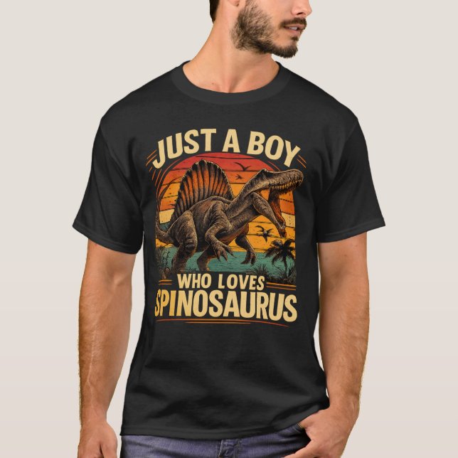 Just a Boy Who Loves Spinosaurus Dinosaur Retro T-Shirt (Front)
