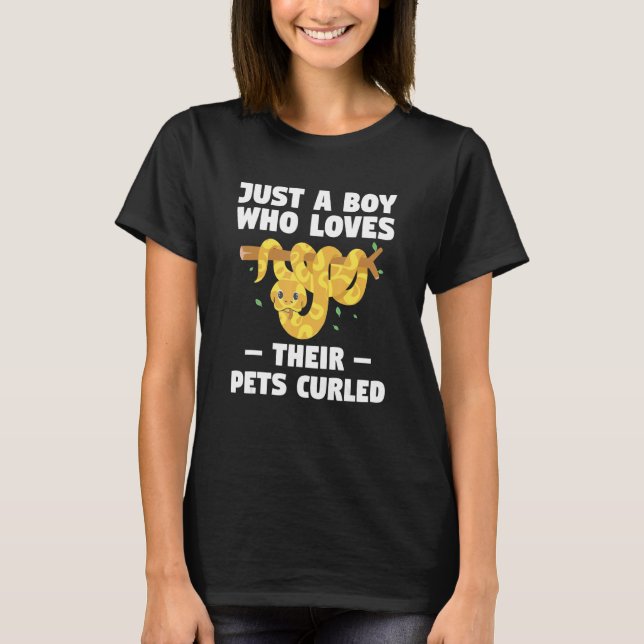 Just A Boy Who Loves Their Pets Curled Ball Python T-Shirt (Front)