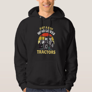Just A Boy Who Loves Tractors Cute Tractor Farming Hoodie