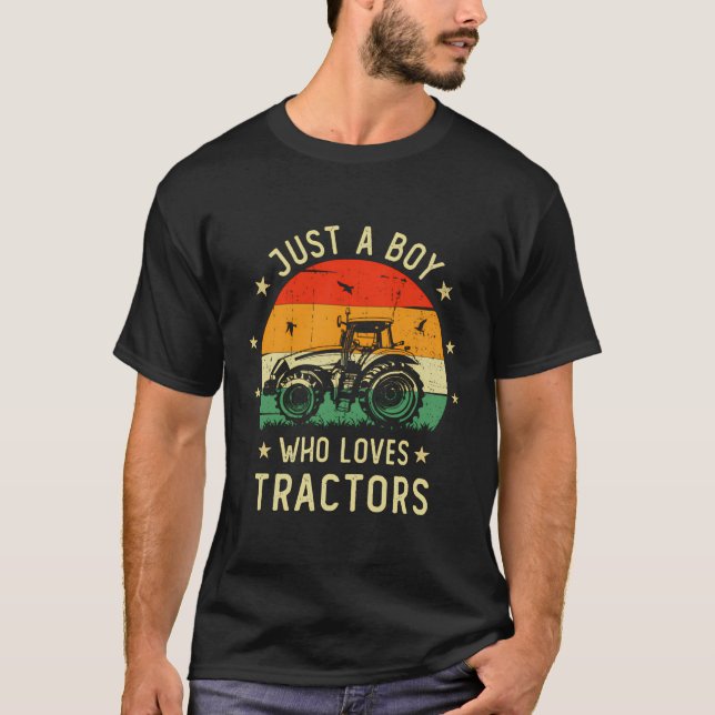 Just A Boy Who Loves Tractors Farm Farming Kids Vi T-Shirt (Front)