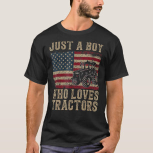 Just A Boy Who Loves Tractors Farm Kid Birthday T-Shirt