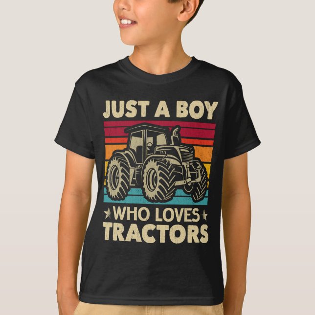 Just a Boy Who Loves Tractors Funny Boys Kids Farm T-Shirt (Front)
