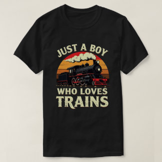 Just A Boy Who Loves Trains Vintage Train Lover  T-Shirt