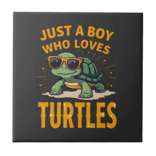 Just a boy who loves turtles Children boy (2) Tile
