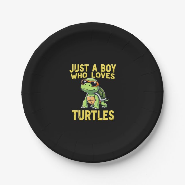 Just a boy who loves turtles Children boy (3) Paper Plate (Front)