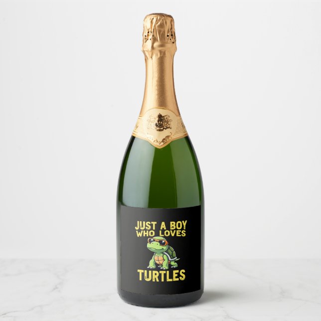 Just a boy who loves turtles Children boy (3) Sparkling Wine Label (Front)
