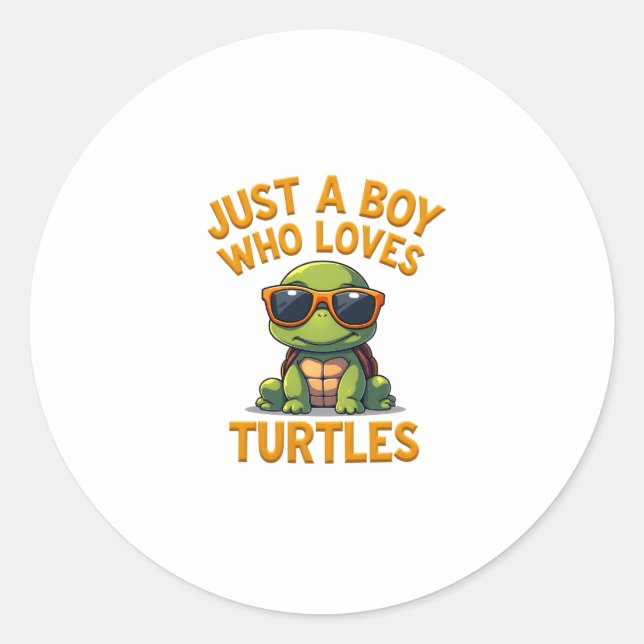 Just a boy who loves turtles Children boy Classic Round Sticker (Front)