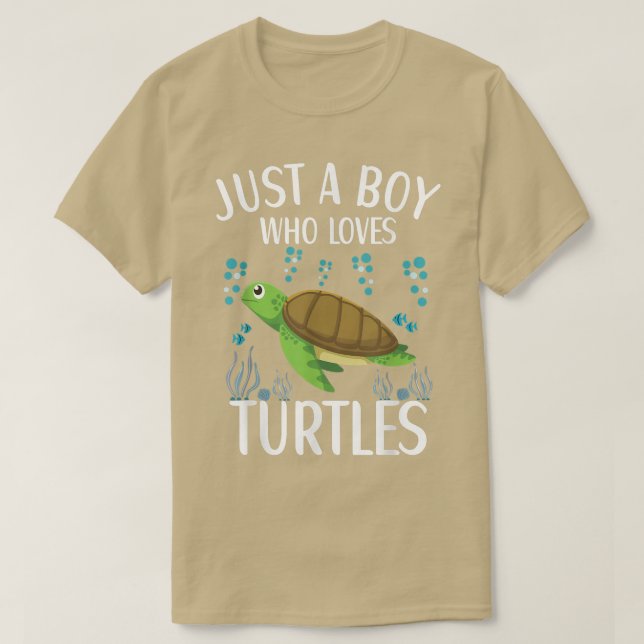 Just A Boy Who Loves Turtles Cute Sea Turtle Quote T-Shirt (Design Front)