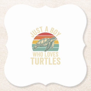 Just a Boy Who Loves Turtles Vintage Turtle Shirt_ Paper Coaster