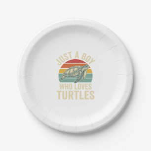 Just a Boy Who Loves Turtles Vintage Turtle Shirt_ Paper Plate