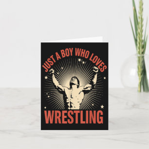 Just A Boy Who Loves Wrestling Retro Vintage Desig Card