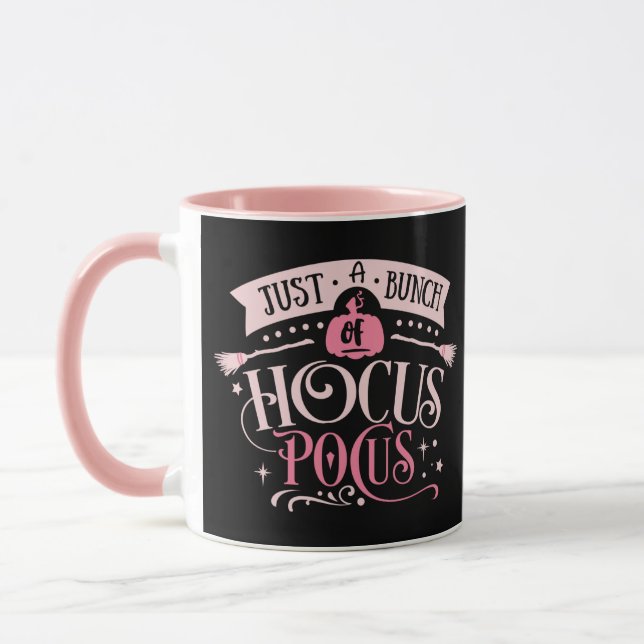 Just a Bunch of Hocus Pocus Pink & Black Halloween Mug (Left)