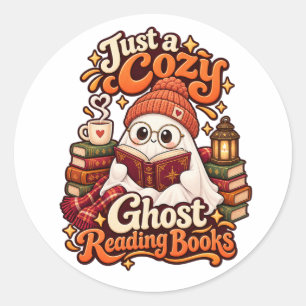 Just a Cozy Ghost Reading Books Cute Halloween Classic Round Sticker