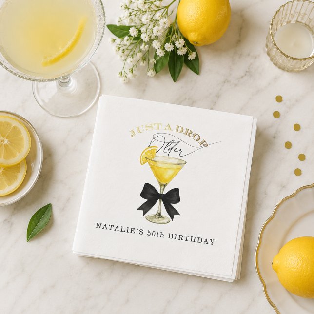 Just a Drop Older Lemon Drop Black Bow Birthday Napkin (Just a Drop Older Lemon Drop Black Bow Birthday Napkins)