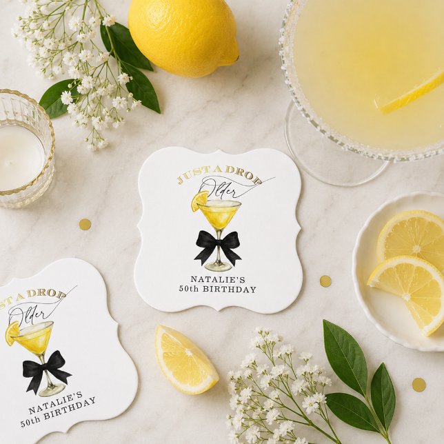 Just a Drop Older Lemon Drop Black Bow Birthday Paper Coaster (Just a Drop Older Lemon Drop Black Bow Birthday Paper Coaster)