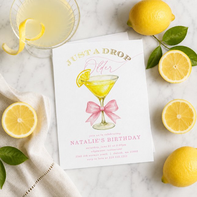 Just a Drop Older Lemon Drop Pink Bow Birthday Invitation (Just a Drop Older Lemon Drop Pink Bow Birthday Invitation)