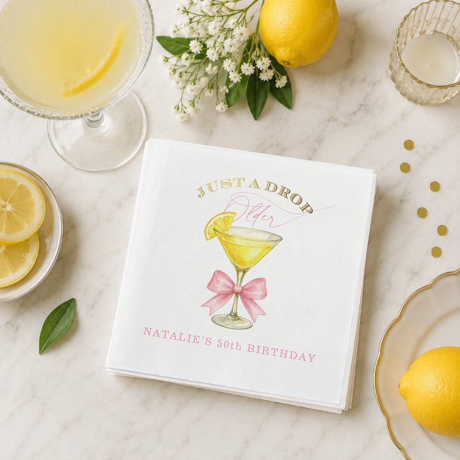 Just a Drop Older Lemon Drop Pink Bow Birthday Napkin (Just a Drop Older Lemon Drop Pink Bow Birthday Napkins)