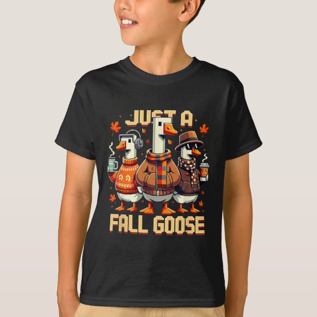 Just A Fall Goose Funny Pixel Autumn Retro Style  T-Shirt (Front)