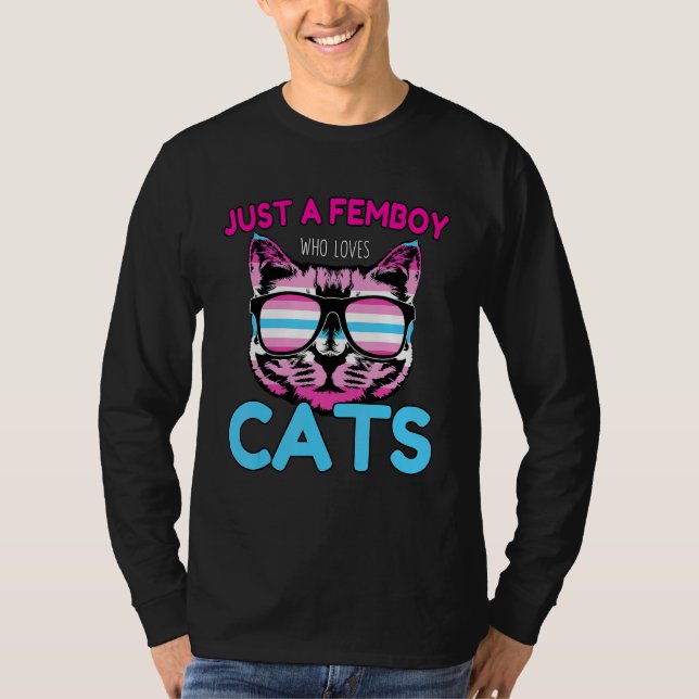 Just A Femboy Who Loves Cats Cat Gay Aesthetic T-Shirt (Front)