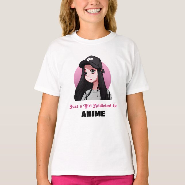 Just a Girl Addicted to Anime | Pink and Black T-Shirt (Front)