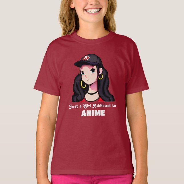 Just a Girl Addicted to Anime | Red and Black T-Shirt (Front)