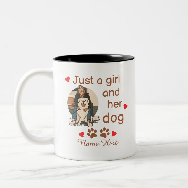 Just A Girl And Her Dog Personalized Name Two-Tone Coffee Mug (Left)