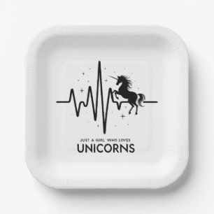Just A Girl Love for Unicorns Heartbeat Paper Plate