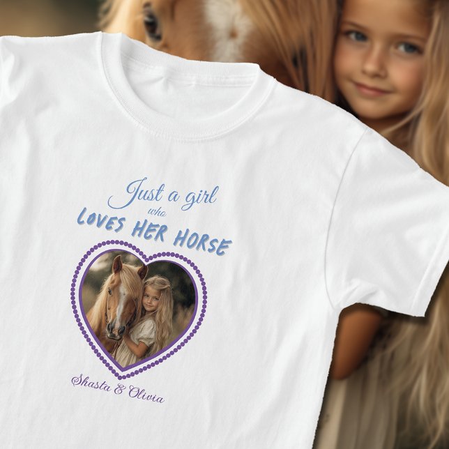 Just A Girl Loves Her Horse Photo Heart Purple T-Shirt (Just A Girl Loves Her Horse Photo Heart Purple T-Shirt)