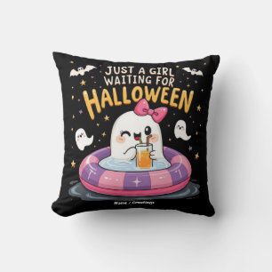 Just A Girl Waiting For Halloween Spooky Summer Cushion