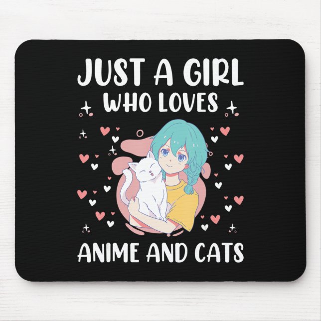 Just A Girl Who Love Anime and Cats Cute Kids Teen Mouse Pad (Front)
