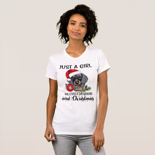 Just A Girl Who Loves A Dachshund And Christmas T-Shirt (Front Full)