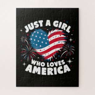 Just a Girl Who Loves America Patriotic Jigsaw Puzzle