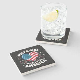 Just a Girl Who Loves America Patriotic Stone Coaster