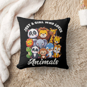 Just A Girl Who Loves Animals Wild Cute Zoo Animal Cushion