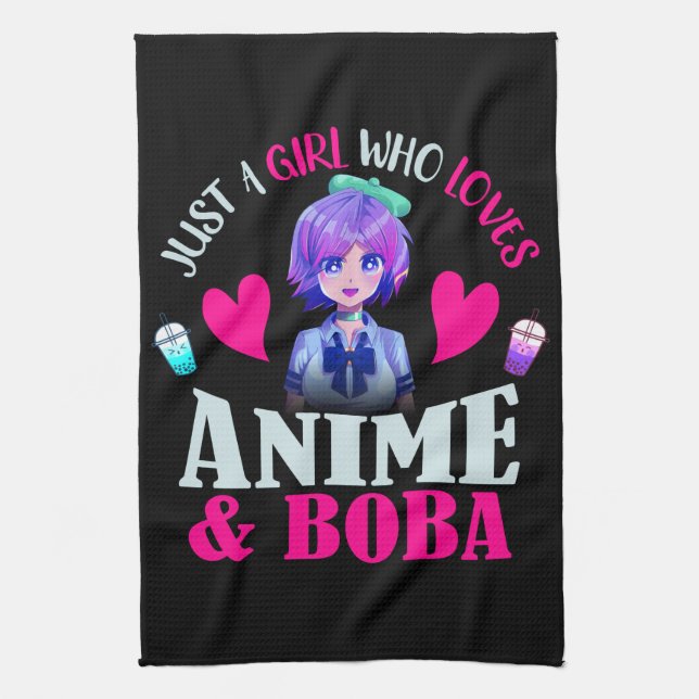 Just A Girl Who Loves Anime and Boba   Tea Towel (Vertical)