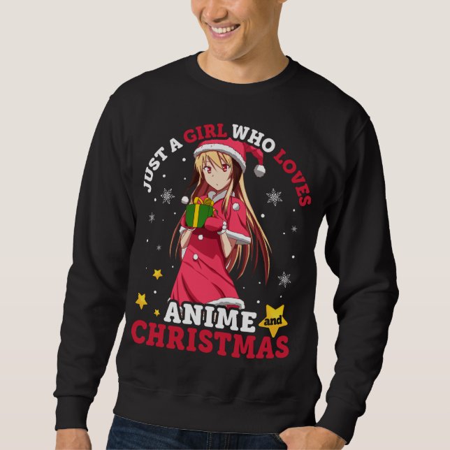 Just A Girl Who Loves Anime And Christmas Pajama Sweatshirt (Front)