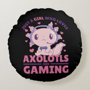 Just A Girl Who Loves Axolotls And Gaming Round Cushion