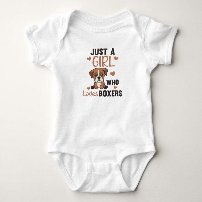 Just A Girl who loves Boxer Kawaii Dogs Baby Bodysuit (Front)