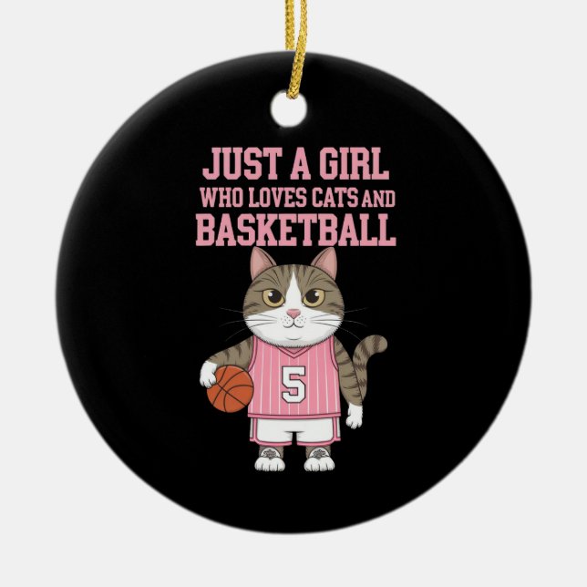 Just a Girl Who Loves Cats and Basketball Ceramic Tree Decoration (Front)