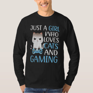 Just A Girl Who Loves Cats And Gaming Girls Gamer T-Shirt