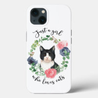 Just a Girl Who Loves Cats Blue Floral